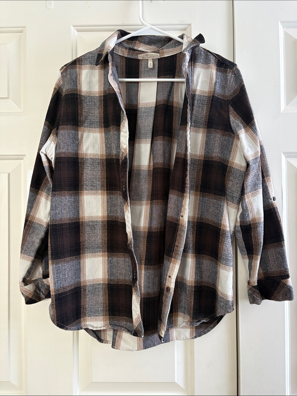 Woven Plaid Button-Down Shirt - Brown & Cream